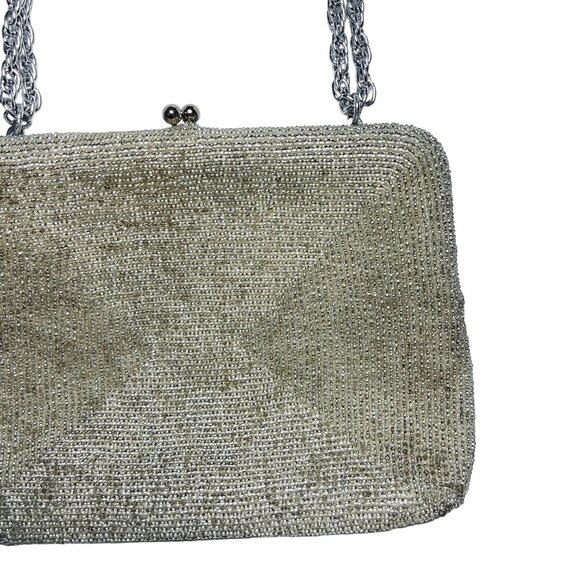 Walborg Silver Beaded Evening Bag With Chain Handle & Kiss Lock Closure (5909) - Picture 3 of 8
